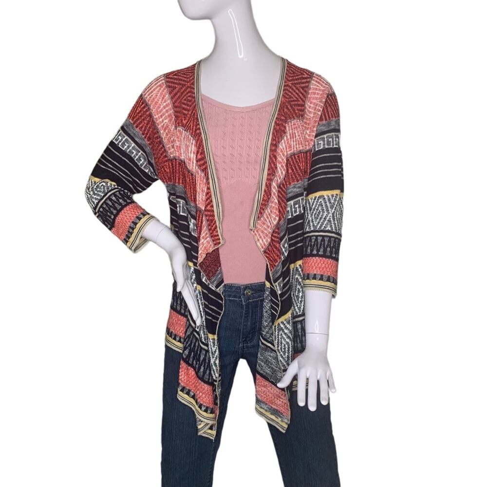 Christopher & Banks Women Open Cardigan Size Large Fine Knit Striped